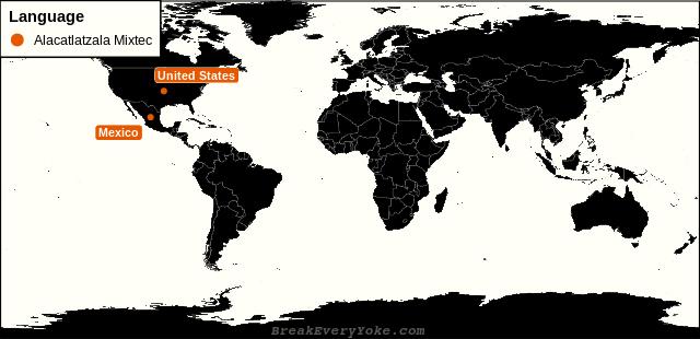 All countries where Alacatlatzala Mixtec is a significant language