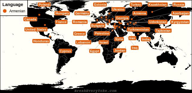 All countries where Armenian is a significant language