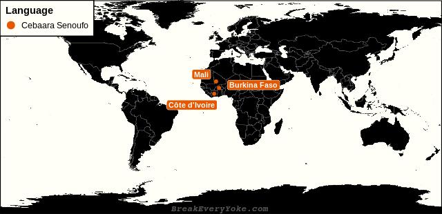 All countries where Cebaara Senoufo is a significant language
