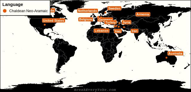 All countries where Chaldean Neo-Aramaic is a significant language