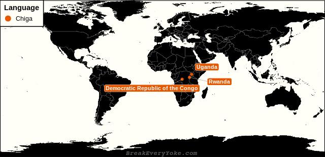 All countries where Chiga is a significant language