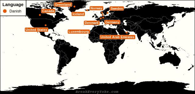 All countries where Danish is a significant language