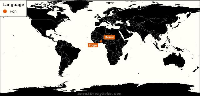 All countries where Fon is a significant language
