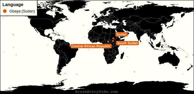 All countries where Gbaya (Sudan) is a significant language