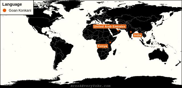All countries where Goan Konkani is a significant language