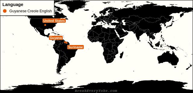 All countries where Guyanese Creole English is a significant language