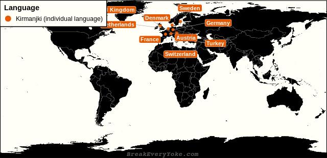 All countries where Kirmanjki (individual language) is a significant language