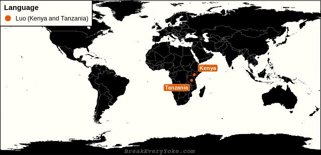 All countries where Luo (Kenya and Tanzania) is a significant language