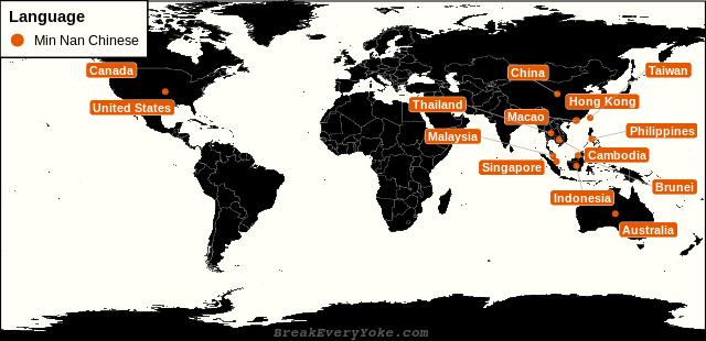 All countries where Min Nan Chinese is a significant language