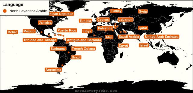 All countries where North Levantine Arabic is a significant language