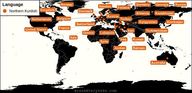 All countries where Northern Kurdish is a significant language