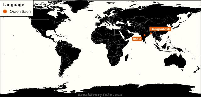 All countries where Oraon Sadri is a significant language