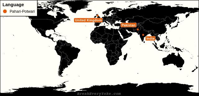 All countries where Pahari-Potwari is a significant language