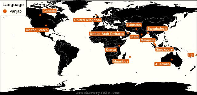All countries where Panjabi is a significant language