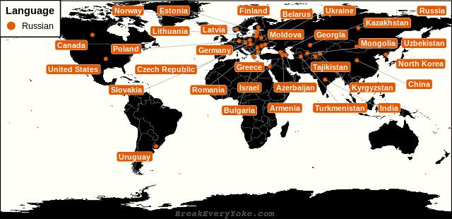 All countries where Russian is a significant language