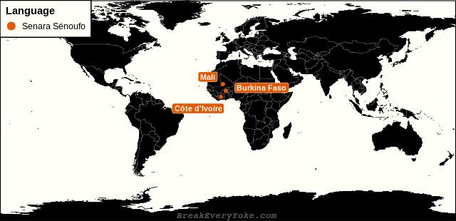 All countries where Senara Sénoufo is a significant language