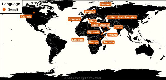 All countries where Somali is a significant language