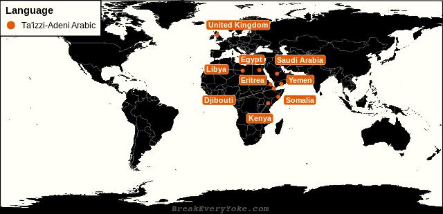 All countries where Ta'izzi-Adeni Arabic is a significant language