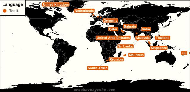 All countries where Tamil is a significant language