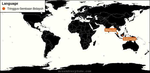 All countries where Tringgus-Sembaan Bidayuh is a significant language