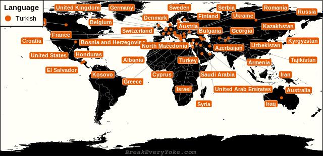 All countries where Turkish is a significant language