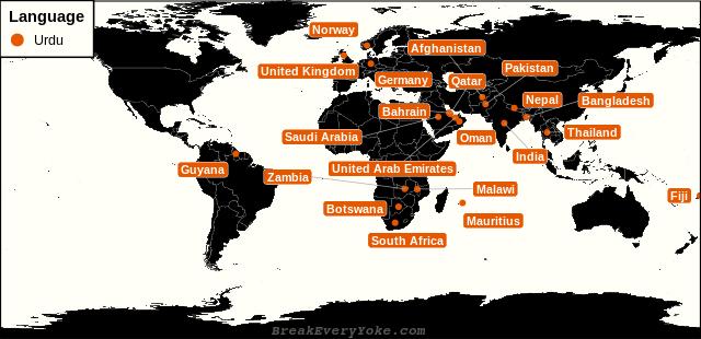 All countries where Urdu is a significant language