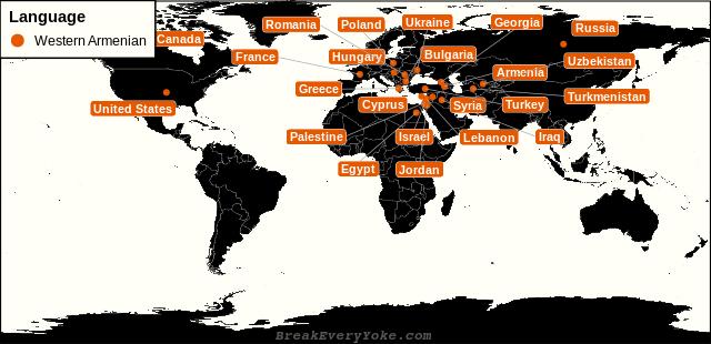 All countries where Western Armenian is a significant language