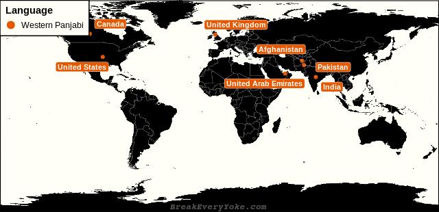 All countries where Western Panjabi is a significant language