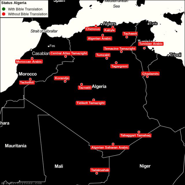 All languages with and without a free Bible Translation in Algeria