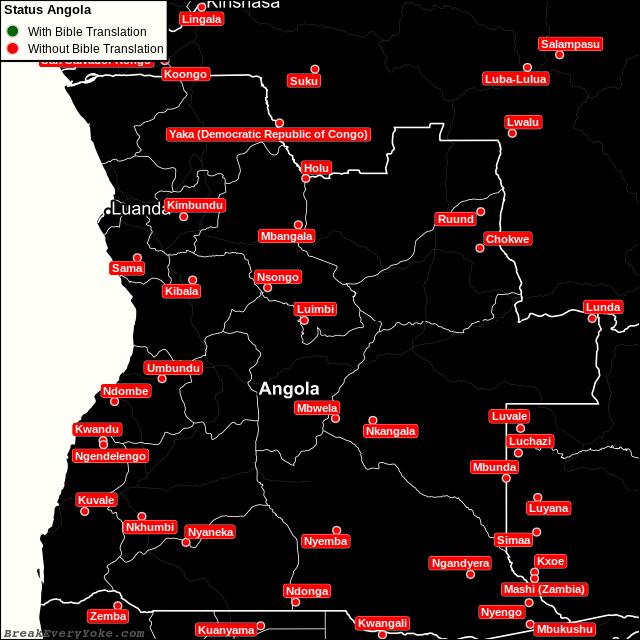All languages with and without a free Bible Translation in Angola