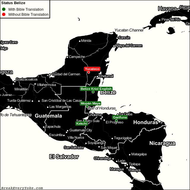 All languages with and without a free Bible Translation in Belize