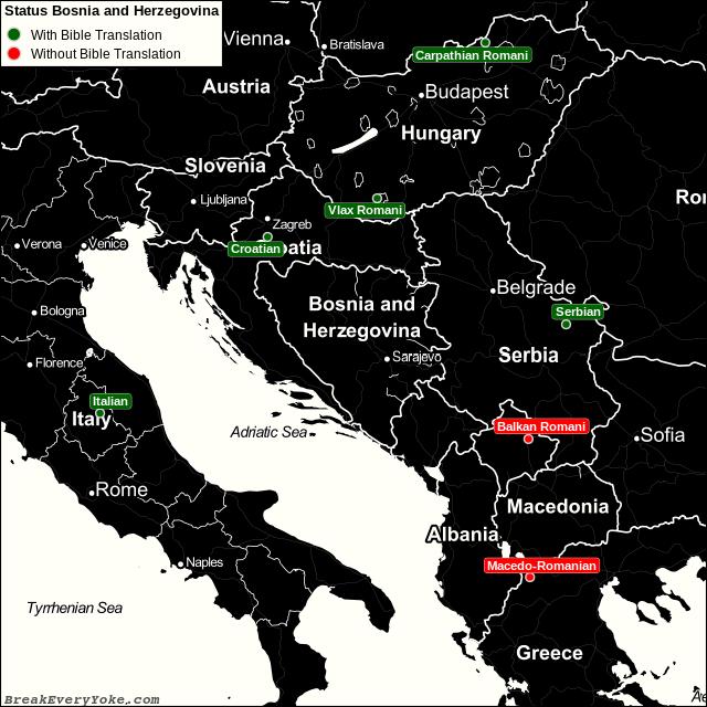 All languages with and without a free Bible Translation in Bosnia and Herzegovina