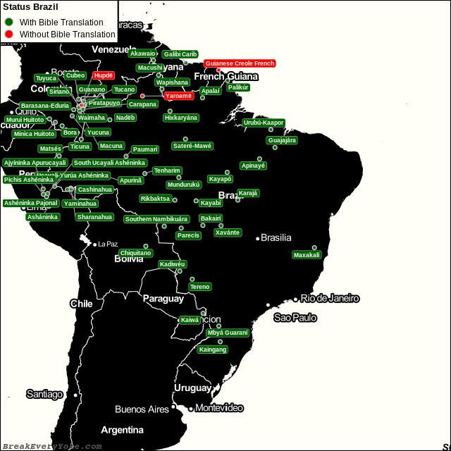 All languages with and without a free Bible Translation in Brazil