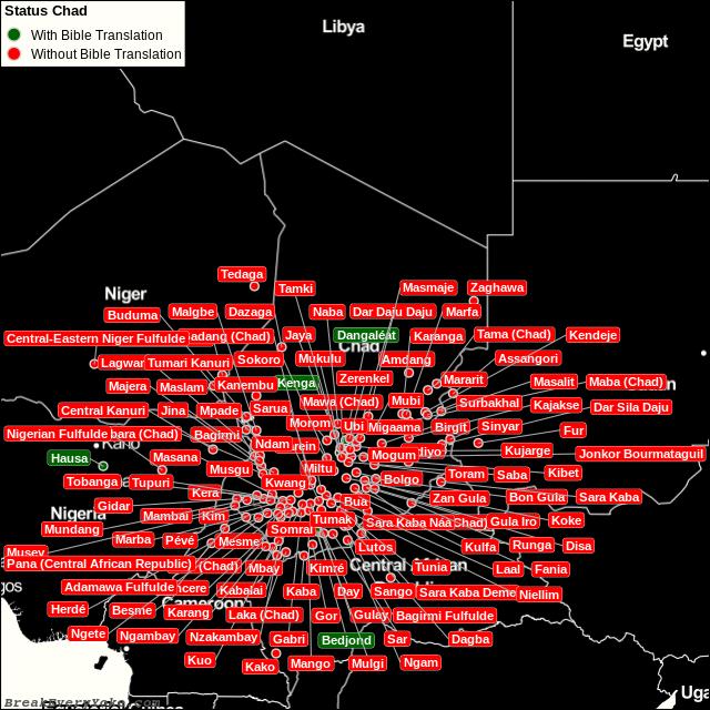 All languages with and without a free Bible Translation in Chad