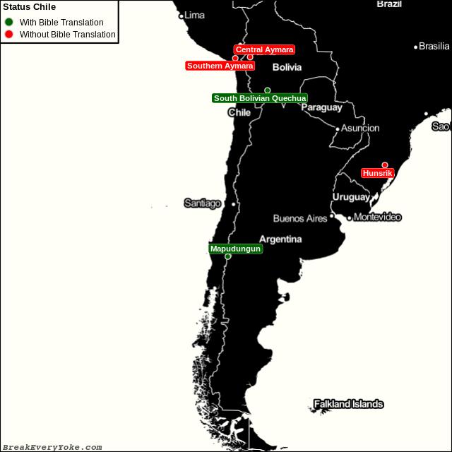 All languages with and without a free Bible Translation in Chile
