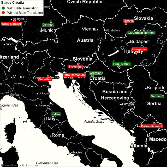All languages with and without a free Bible Translation in Croatia