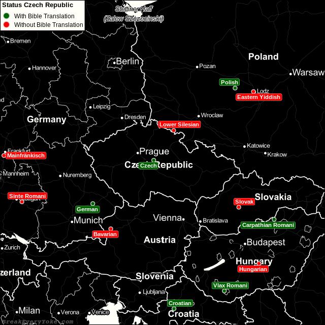 All languages with and without a free Bible Translation in the Czech Republic