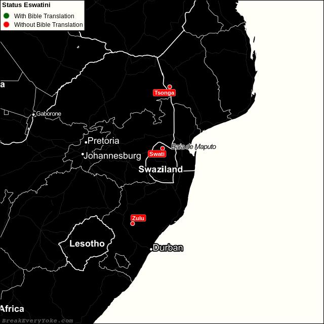 All languages with and without a free Bible Translation in Eswatini