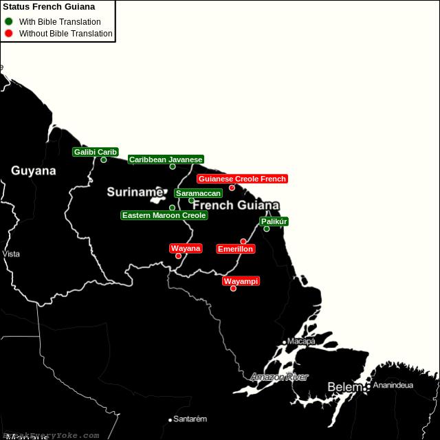 All languages with and without a free Bible Translation in French Guiana