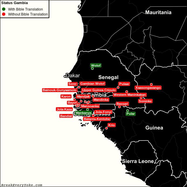 All languages with and without a free Bible Translation in The Gambia