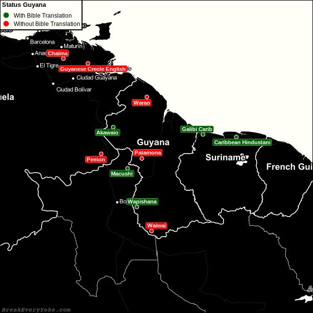 All languages with and without a free Bible Translation in Guyana