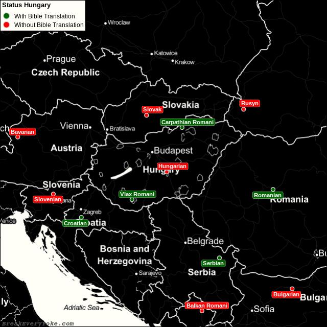 All languages with and without a free Bible Translation in Hungary
