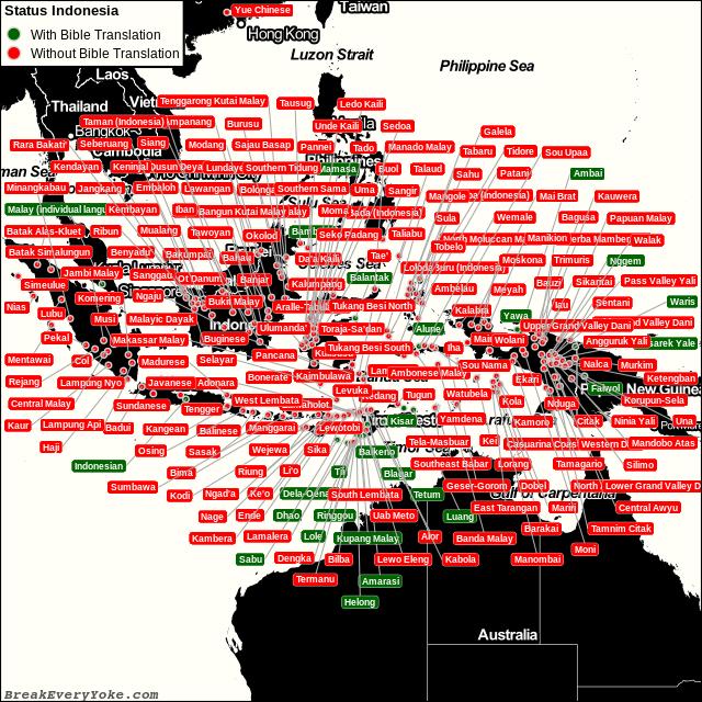 All languages with and without a free Bible Translation in Indonesia