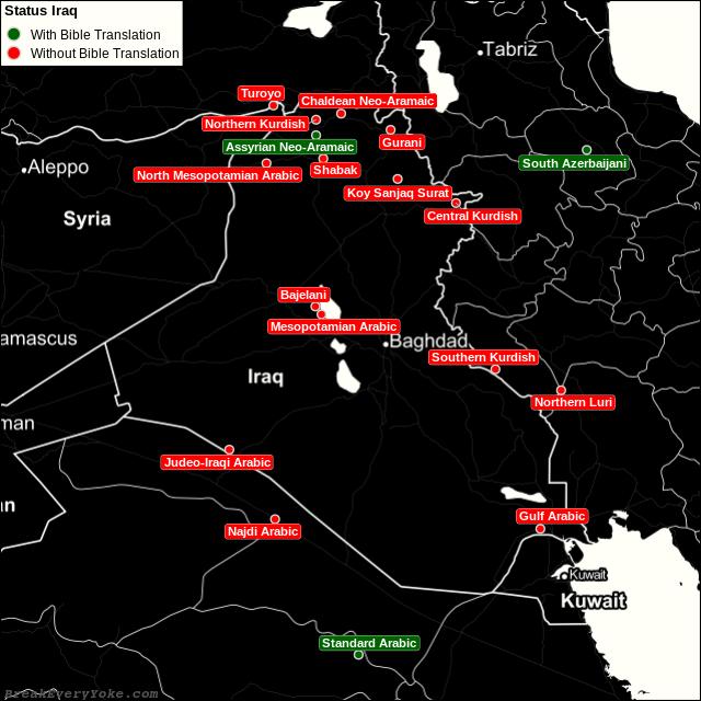 All languages with and without a free Bible Translation in Iraq