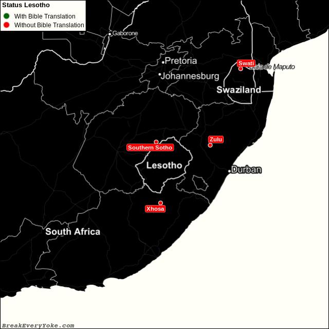 All languages with and without a free Bible Translation in Lesotho