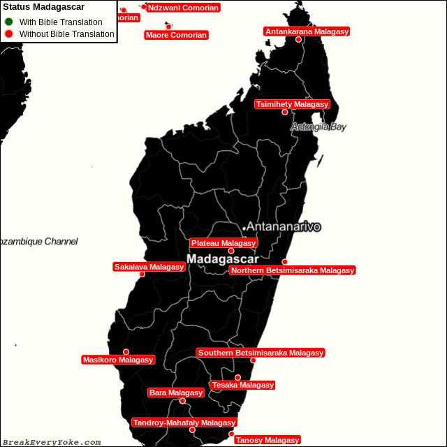 All languages with and without a free Bible Translation in Madagascar
