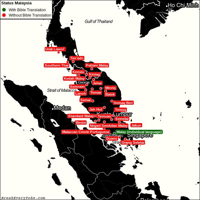 All languages with and without a free Bible Translation in Malaysia