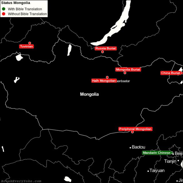 All languages with and without a free Bible Translation in Mongolia