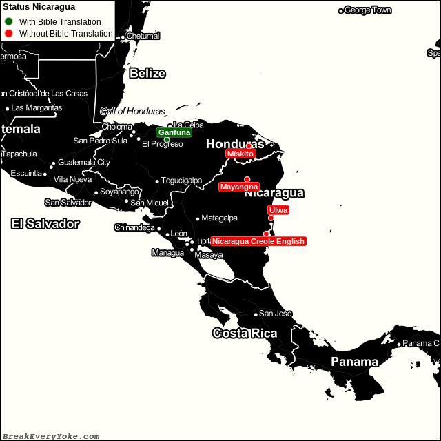 All languages with and without a free Bible Translation in Nicaragua
