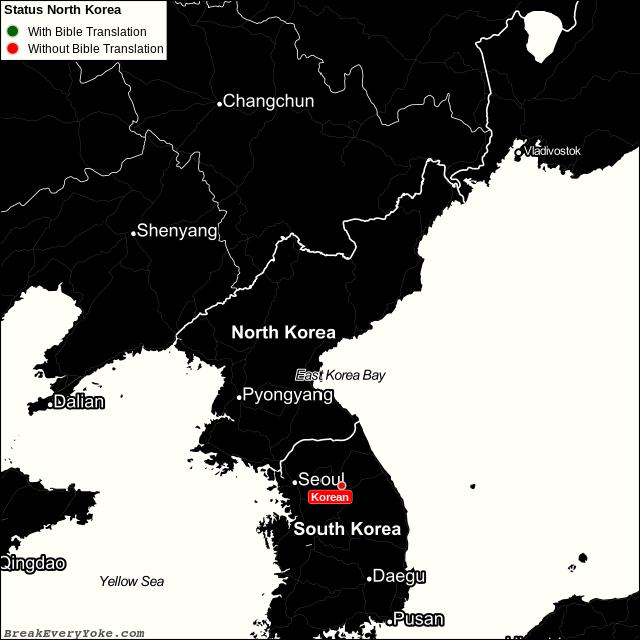 All languages with and without a free Bible Translation in North Korea